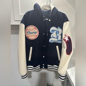 ASOS Navy and Cream Varsity Jacket